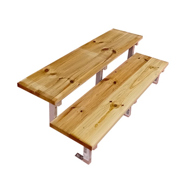 OSLO - Terrassentreppe, Außentreppe, Gartentreppe  Stahl H37cm 2 Stufen Holz KDI Breite 140cm