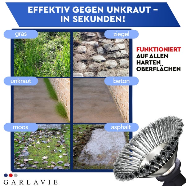 GARLAVIE Profi Unkrautbürste Freischneider mit 25,4mm Bohrung - Hochwertige Wildkrautbürste für Motorsense - Drahtbürste Freischneider für effektive Moosentfernung, Silber