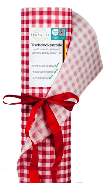 Sensalux Tischdeckenrolle 25m lang aus stoffähnlichem Vlies, 1m  x 25 m Karomuster, Weiß-Rot