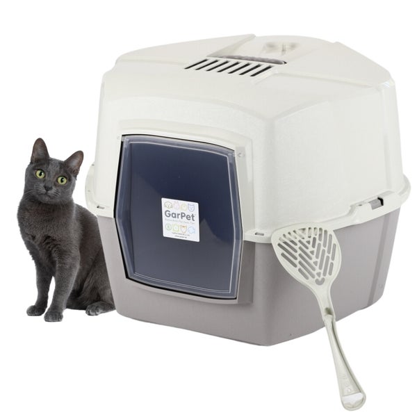 Große Eck Katzentoilette Katzenklo Ecke mit Deckel XXL Jumbo Ecktoilette Katzen Haubentoilette WC Filter Schaufel