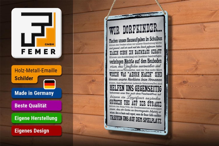 Blechschild Spruch 20x30cm wir Dorfkinder Hausaufgaben Bus