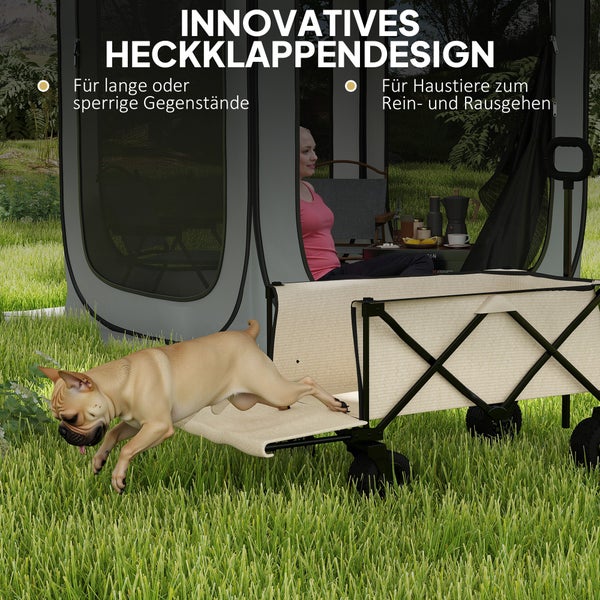 Outsunny Gartenwagen 100 kg belastbar, klappbar Transportwagen mit herausnehmbare Plane, Griff, Rädern, Bollerwagen Handwagen Gartenkarre 138 Liter, Gerätewagen für Haus, Garten Beige