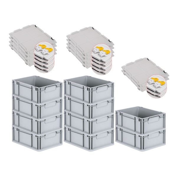 PROREGAL Spar Set 10x Eurobox Nextgen Economy Mit Scharnierdeckel & Gelben Schiebeschnappverschlüsse Griffe Geschlossen HxBxT 17 x 30 x 40 cm 16 Liter