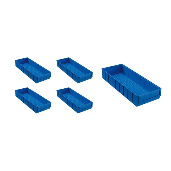 PROREGAL SparSet 5x Blaue Indurstriebox 500 B HxBxT 8,1 x 18,3 x 50 cm 6 Liter Sortimentskasten