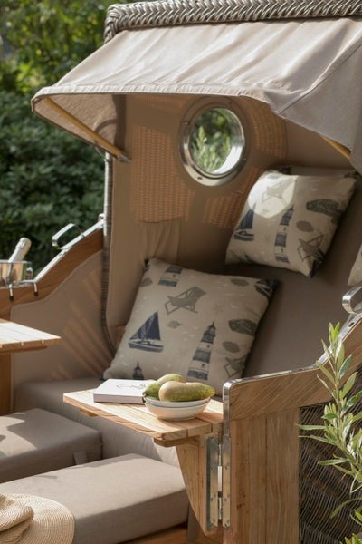 Strandkorb Westerland Teak Bullauge PE grey Dessin 504
