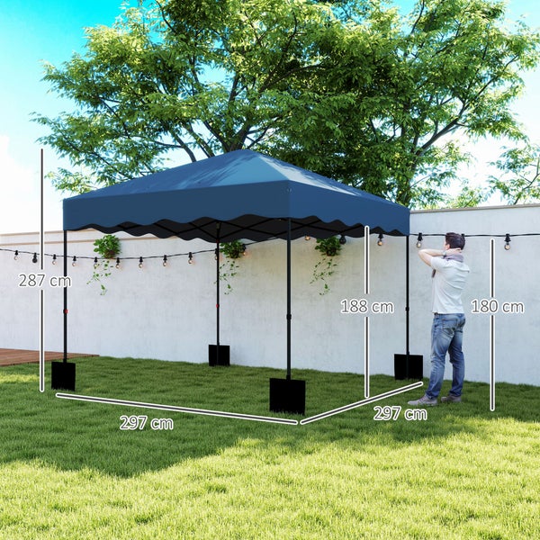 Outsunny Pavillon ca.3x3m, wasserabweisend Stabil Winterfest Pop-up Faltpavillon mit UV Schutz 50+, Faltbar Partyzelt Gartenzelt mit Rolltasche, Gartenpavillon für Camping Garten, Dunkelblau