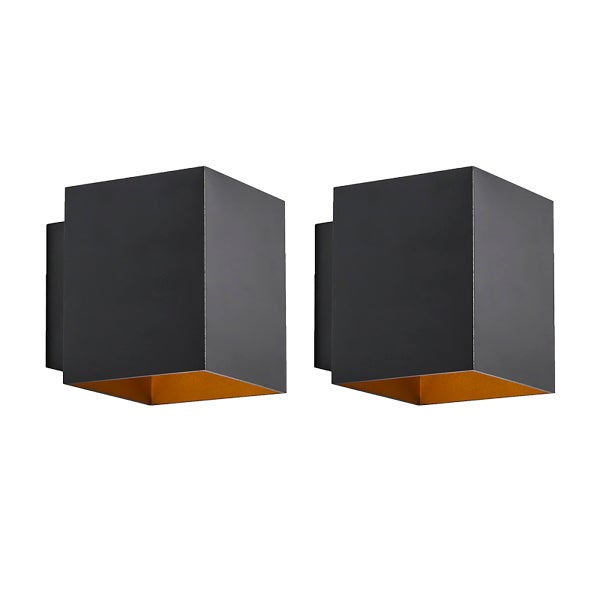 2er-Set Design-Wandleuchten schwarz und gold quadratisch - Sola