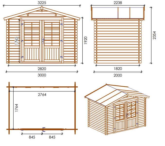Gartenhaus, Gerätehaus 6m2 - 3x2m - 28mm