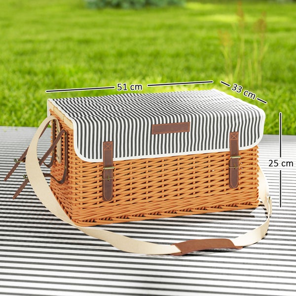 Outsunny Picknickkorb aus Weidenholz Picknickkoffer für 4 Personen mit Picknickdecke Besteck Set, Flascheöffner Picknicktisch Picknick Set Komplettset für Camping Strand Weihnachten Hellbraun