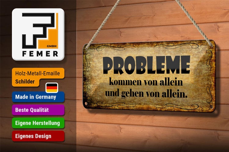 Blechschild Spruch 27x10cm Problem kommen gehen von allein Dekoration