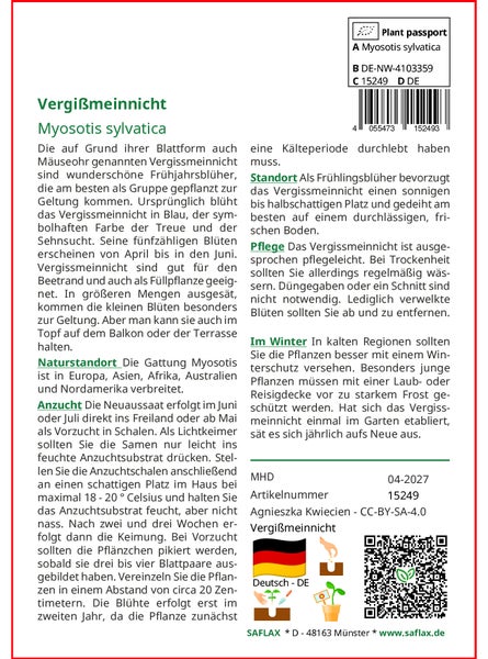 SAFLAX  - Vergißmeinnicht - Myosotis sylvatica - 150 Samen - Mit keimfreiem Anzuchtsubstrat