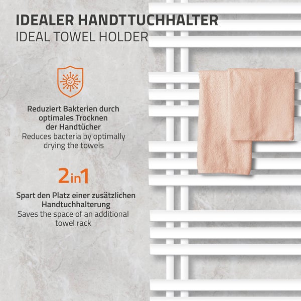 ECD Germany Iron EM Design Badheizkörper Elektrisch mit Heizstab 900 W - 500 x 1200 mm - Weiß - Designheizkörper Paneelheizkörper Heizkörper Handtuchwärmer Handtuchtrockner