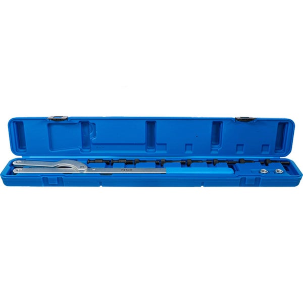 Werkzeugsatz für Federspanner in geöffnetem, blauem Koffer