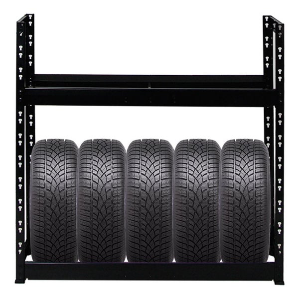 Reifenregal TIGER | HxBxT 100x110x35cm | 150kg Fachlast | bis zu 8 Reifen auf 2 Ebenen | Schwarz