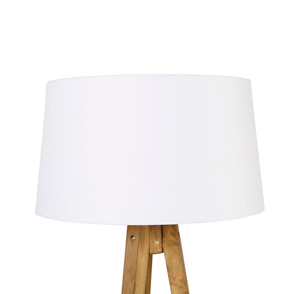 Stehlampe mit Lampenschirm aus Stoff und Holzgestell