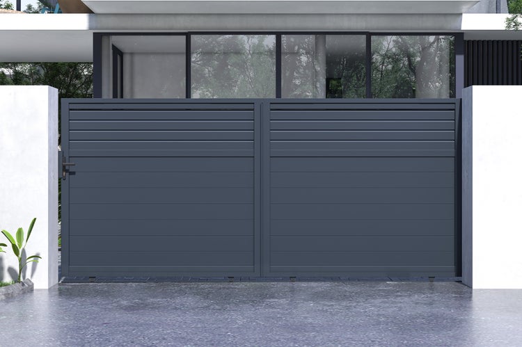 Schiebetor 4m CARPATIA H.180cm graues Aluminium + 2 Pfosten 20x20cm H.190cm