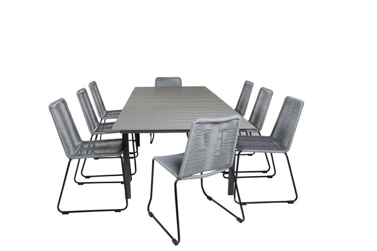 Levels Gartenset Tisch 100x160/240cm und 8 Stühle Lindos schwarz, grau. 100 X 160 X 75 cm
