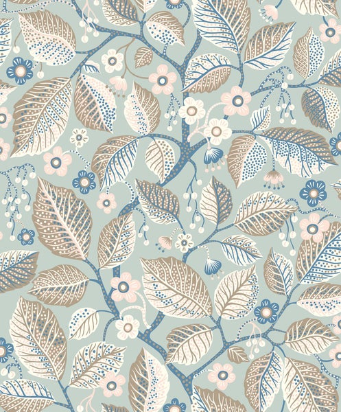 Borastapeter Tapete Blätter und Blumen Blau und Braun - 53 cm x 10.05 m - 662623