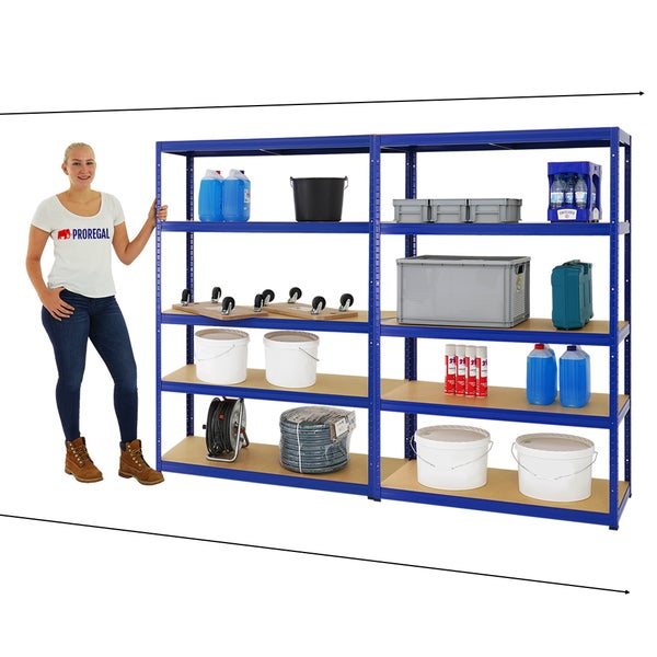 PROREGAL Mega Deal 2x Schwerlastregal Big Elephant S HxBxT 180 x 120 x 45 cm Fachlast 250 kg Blau