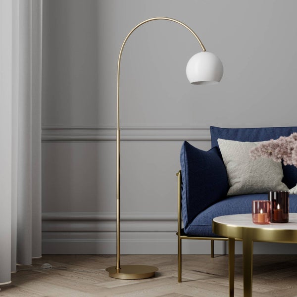 Lindby Stehlampe (Bogenleuchte) Cynthia (Modern) in Gold / Messing aus Glas (1 flammig, E27) - Bogenlampe Stehleuchte Floor Lamp Standleuchte Wohnzimmerlampe Wohnzimmerleuchte