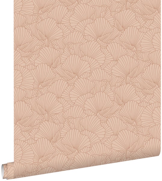 ESTAhome Tapete gezeichnete Blätter Terrakotta - 53 cm x 10.05 m - 139493
