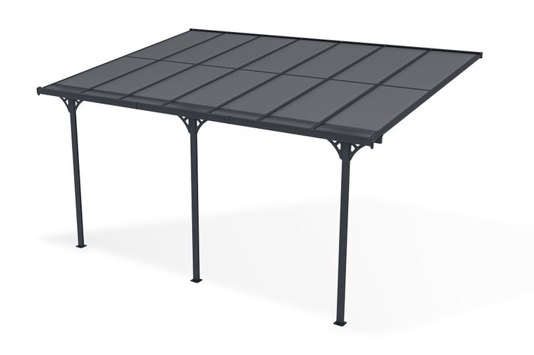 Terrassenüberdachung garten alu Grau KLEO - Höhe verstellbar 435x300x225/270 cm - mit Polycarbonat Dach Grau halbtransparent 6mm Auch Pergola/Carport