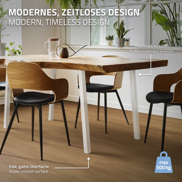 ML-Design 4er Set Tischbeine schräg 72 cm, Weiß glänzend, aus pulverbeschichtetem Stahl, eckig, Profil 4x4 cm, I-Form, Möbelfüße Metall 96° Neigung, Tischfüße Möbelbeine für Esstisch & Schreibtisch