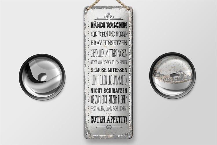 Blechschild Spruch Hände waschen kein toben rennen 10x27cm