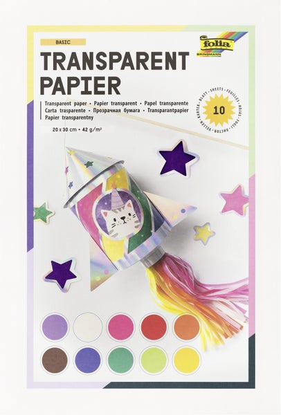 Folia Transparentpapierheft 42g/m² 20x30cm, 10 Blatt, farbig sortiert
