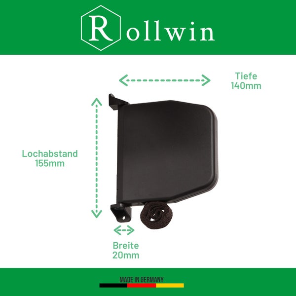 Rollwin Rolladen Gurtwickler Aufputz - aus Deutschland - 155mm Lochabstand Braun Mini Rollladen Aufwickler mit 5m Gurt 14mm Braun genoppt Mini Wickler aufklappbar inklusive Rolladengurt