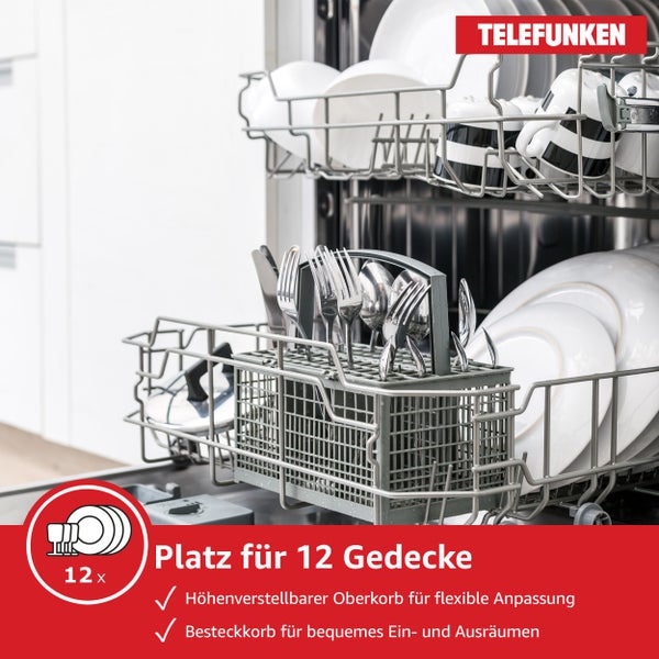 Telefunken Geschirrspüler 60 cm teilintegrierbar Einbau Spülmaschine 12 Maßgedecke 6 Programme AquaStop GET6012DI