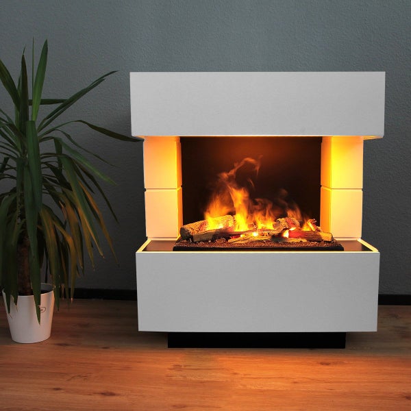 GLOW FIRE Elektrokamin 'Kleist' | Wasserdampf Kamin mit OMC 600 inkl. Holz in weiß | HxBxT: 80x90x50 cm