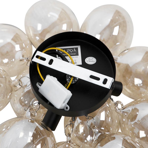 Innenansicht der Deckenleuchte mit Befestigungselementen und Glaskugeln