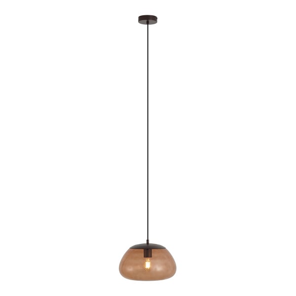 Moderne einflammige Pendelleuchte mit Glasschirm und Kabelaufhängung für die Innenbeleuchtung.