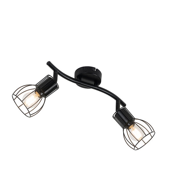 Schwarze Deckenleuchte mit zwei Strahlern und Käfigschirm