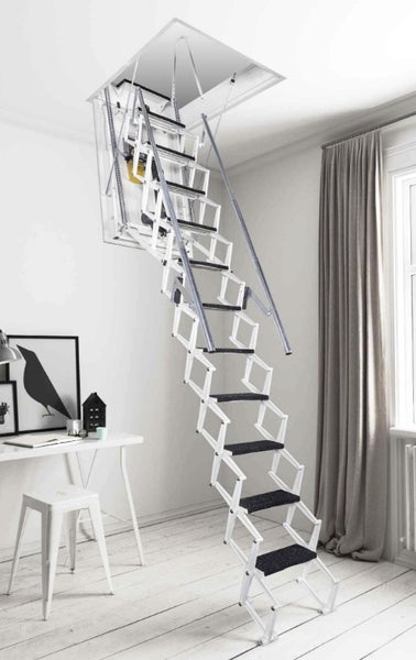 HandyStairs Electric Steel Scherentreppe mit rutschfesten Stufen – 10 Stufen: Höhe 276–300 cm