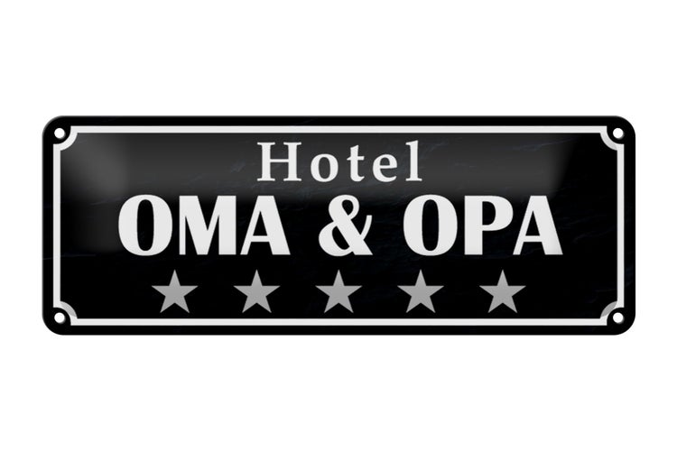 Blechschild Spruch 27x10cm Hotel Oma Opa 5 Sterne Dekoration