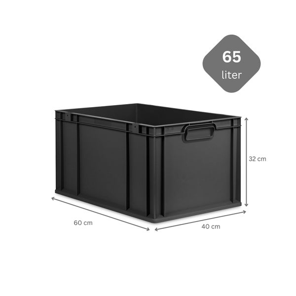 PROREGAL SuperSparSet 3x Eurobox NextGen Grip, HxBxT 32x40x60cm, 65 Liter, Griffe geschlossen, Verstärkter Boden, Schwarz, Eurobehälter, Transportbox, Transportbehälter, Stapelbehälter