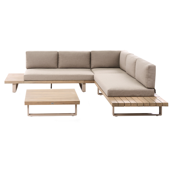 Gartensofa mit L-Form und Tisch aus Holz