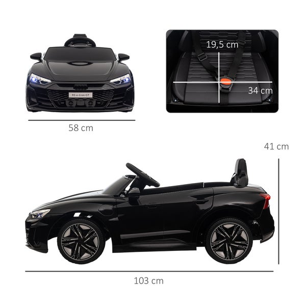 HOMCOM Kinder Elektroauto, mit Fernbedienung, AUDI RS e-tron GT, mit Sicherheitsgurt, Hupe & Musik & Scheinwerfer, bis 5 km/h, für Kinder 3-5 Jahre, 103L x 58B x 41H cm, Kunststoff, Eisen, Schwarz