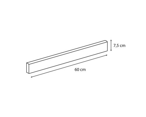 Skizze eines 60 Zentimeter langen und 7,5 Zentimeter breiten Bordes