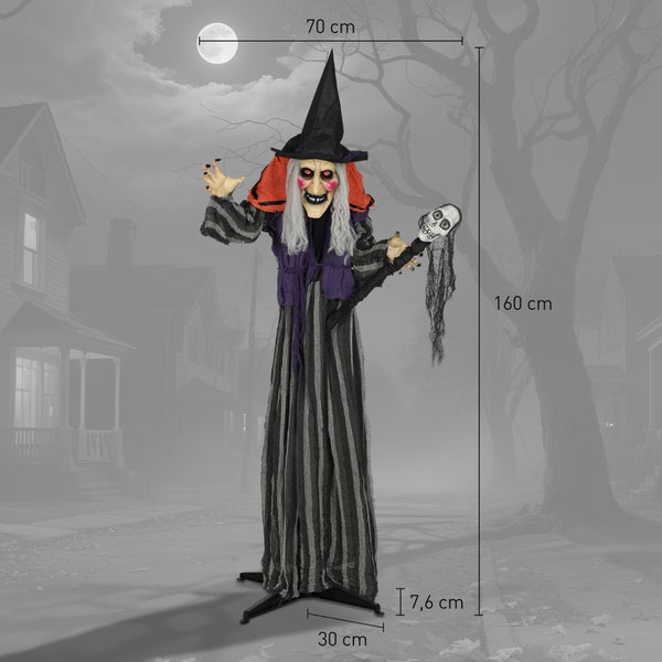 Halloween Dekoration, stehende Hexe mit Schädel, Höhe 160 cm