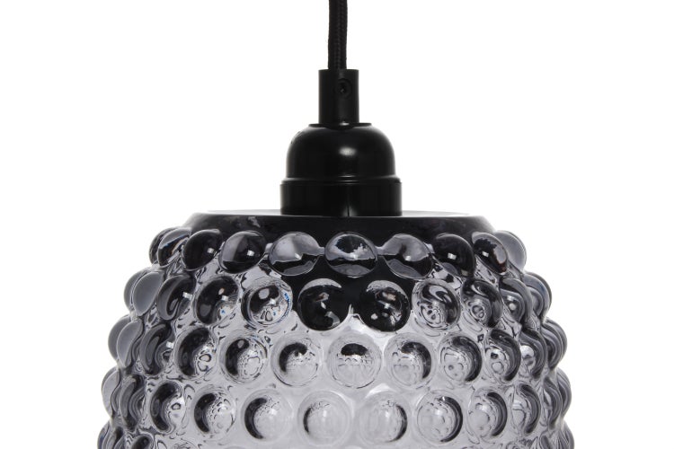 Retro Hängelampe aus Glas schmal, Vintage Pendelleuchte Grau 27 cm | Wohnzimmer Esszimmer Leuchte