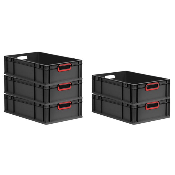 Eurobox NextGen Color, HxBxT 17x40x60cm, 34 Liter, Griffe rot offen, Schwarz, Eurobehälter, Transportbox, Transportbehälter, Stapelbehälter