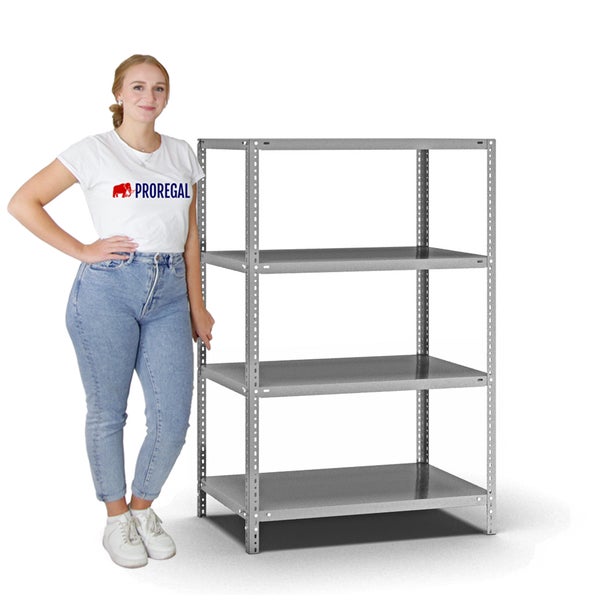 PROREGAL Fachbodenregal Schraubsystem Medium-Duty Grundregal HxBxT 150 x 100 x 60 cm 4 Ebenen Fachlast 200 kg Beidseitig Nutzbar Verzinkt