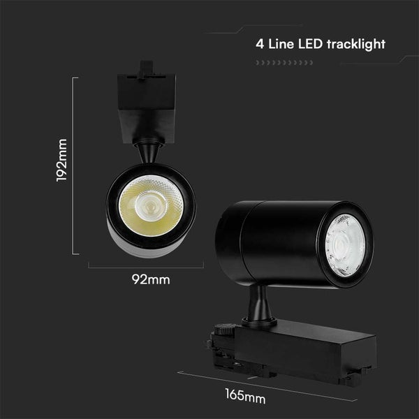 LED-Strahler für 4-Phasen-Stromschienen mit Abmessungen