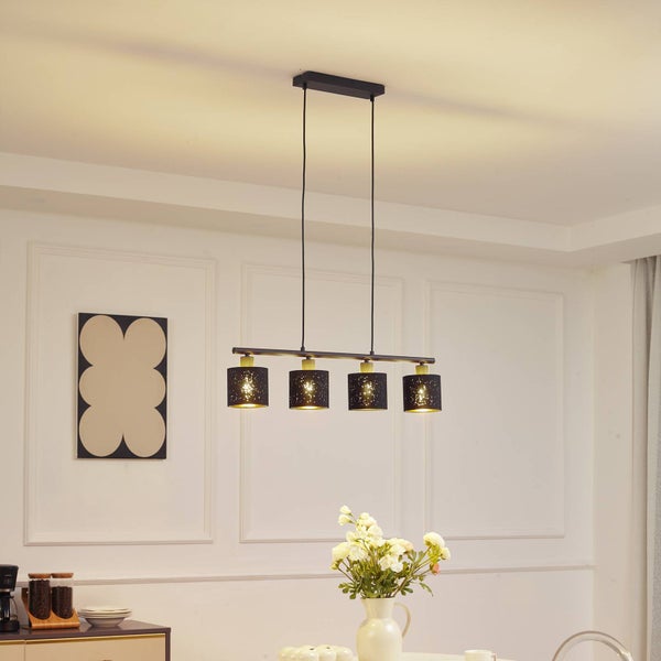 Lindby Pendelleuchte Vasilia (Modern) in Schwarz aus Textil (4 flammig, E14) - Deckenlampe Esstischlampe Hängelampe Hängeleuchte Wohnzimmerleuchte