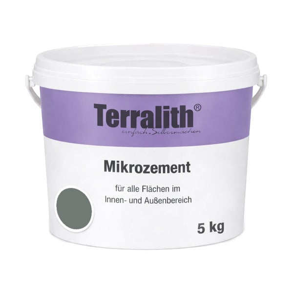 Terralith Mikrozement für alle Flächen im Innen- und Außenbereich im 5 Kilogramm Eimer.