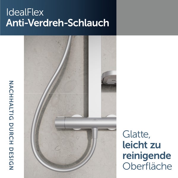 IdealFlex Anti-Verdreh-Schlauch an einer Duscharmatur mit glatter Oberfläche