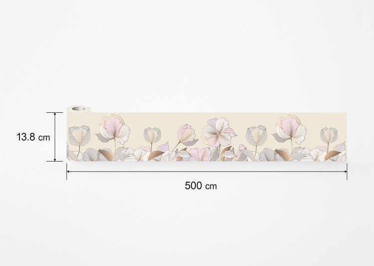 Tapetenborte mit Blumenmuster, 13,8 Zentimeter hoch und 500 Zentimeter lang.
